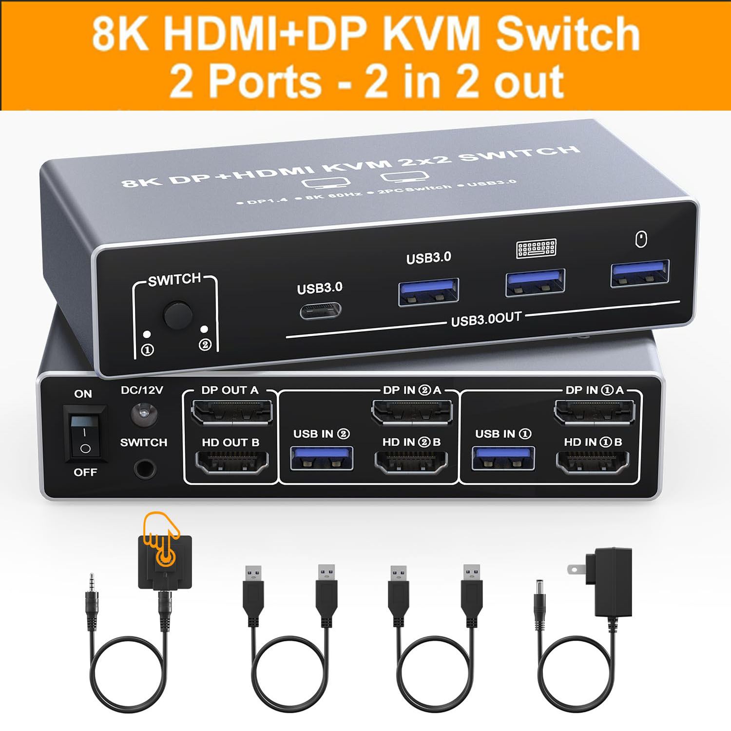 Hdmi Kvm Switch 4 Port Dual Monitor - محول KVM DisplayPort HDMI بدقة 8K