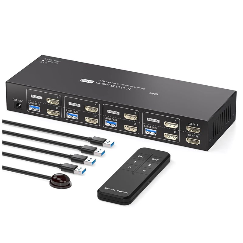Hdmi Kvm Switch 4 Port Dual Monitor - محول KVM متوافق مع 4K120hz لشاشتين