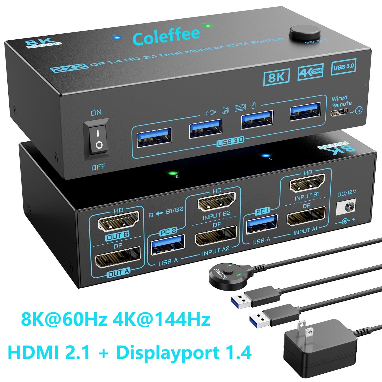 Hdmi Kvm Switch 4 Port Dual Monitor - 4K @ 144 هرتز KVM Switch