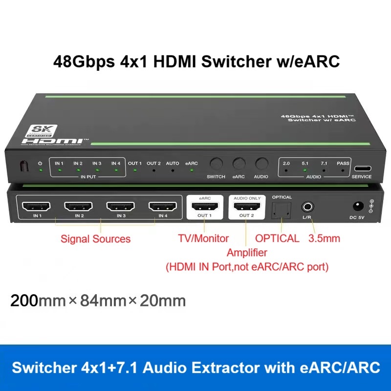 Hdmi Audio Extractor Earc 7.1 - محول HDMI 2.1 بدقة 4K وتردد