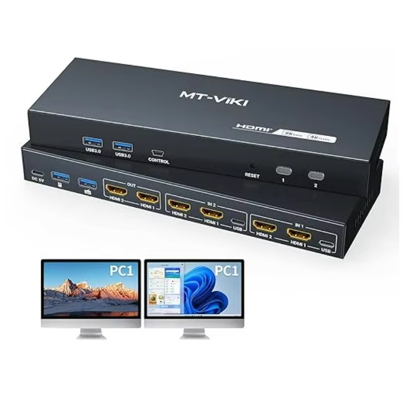 Hdmi Kvm Switch 4 Port Dual Monitor - محول HDMI KVM بدقة 8K وتردد