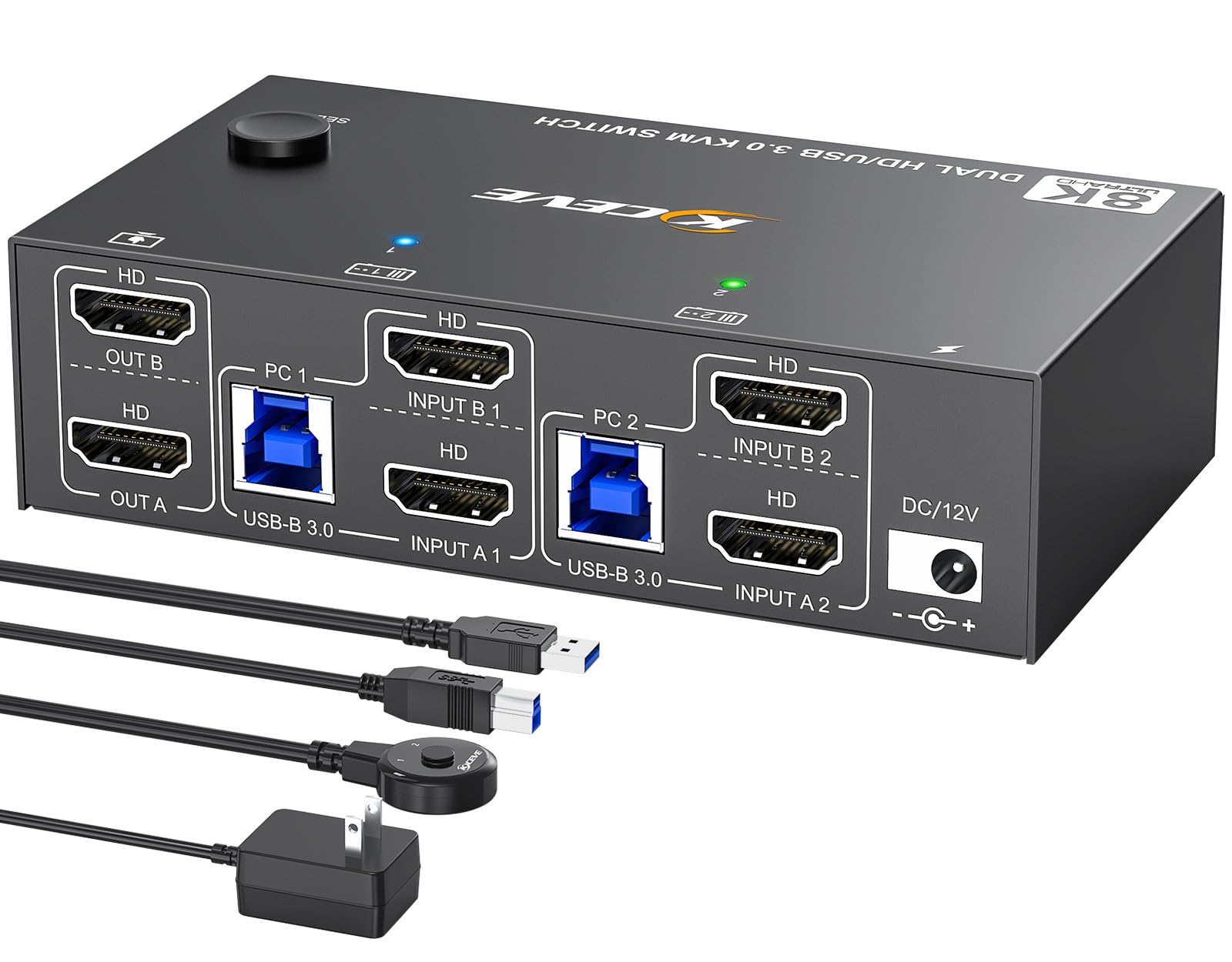 Hdmi Kvm Switch 4 Port Dual Monitor - محول KVM مخصص بدقة 4K وتردد