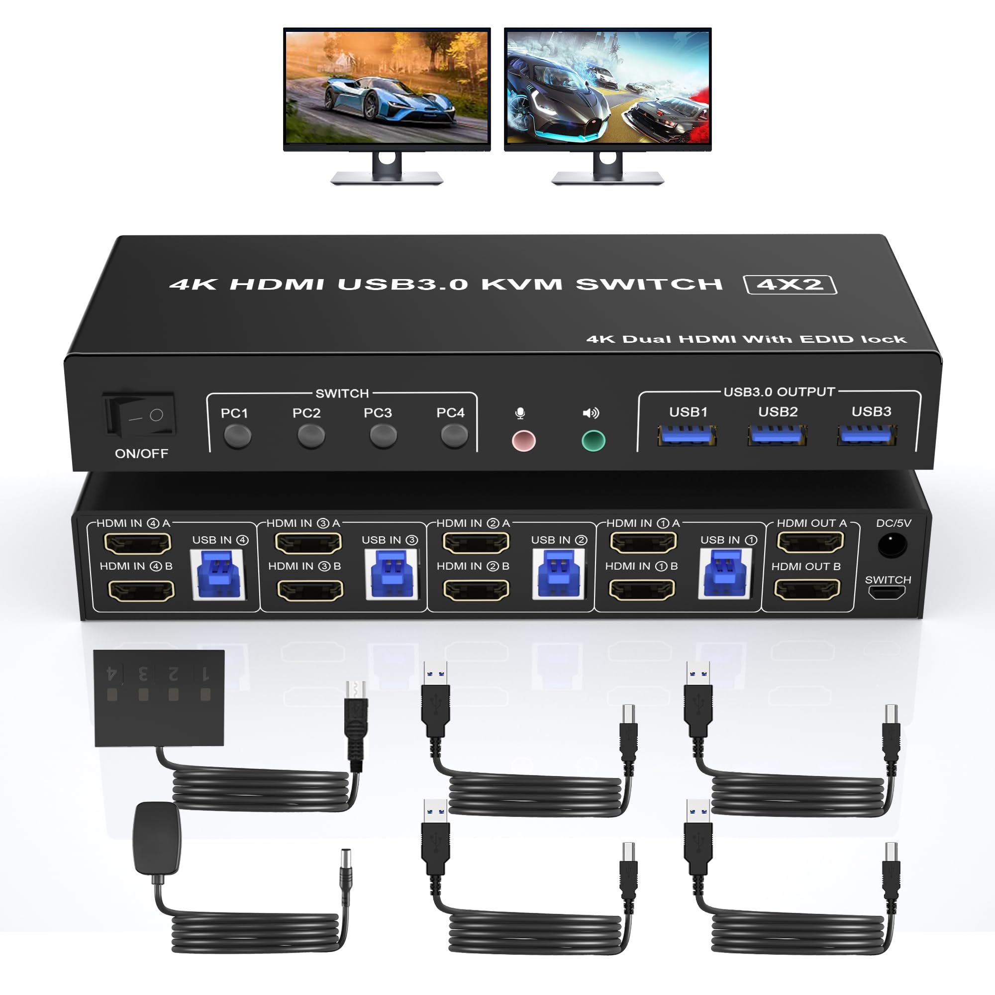 Hdmi Kvm Switch 4 Port Dual Monitor - 4K USB 3.0 KVM Switch HDMI