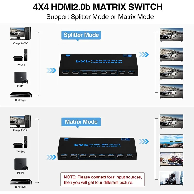 محول ماتريكس HDMI بدقة 4K وترد - مراجعة Hdmi Matrix Switch 4X4 4K 60Hz وسعره