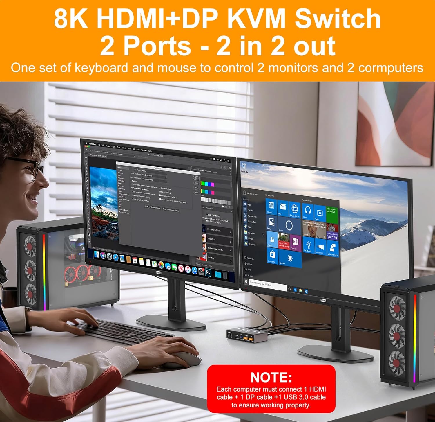 محول KVM DisplayPort HDMI بدقة - مراجعة Hdmi Kvm Switch 4 Port Dual Monitor وسعره