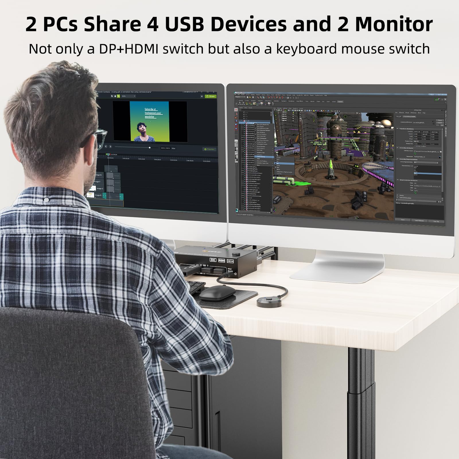 8K KVM Switch 2 PC 2 شاشات، من - مراجعة Hdmi Kvm Switch 4 Port Dual Monitor وسعره