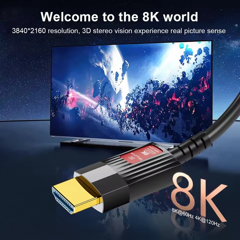 كابل ألياف بصرية HDMI 2.1 بدقة - مراجعة Hdmi Fiber Optic Cable 50M 100M وسعره