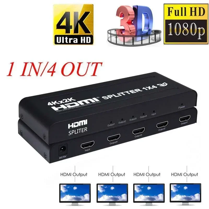 4K 3D 1x4 HDMI الفاصل 1x2 موزع - مراجعة Hdmi Splitter 1 In 4 Out 4K 60Hz وسعره