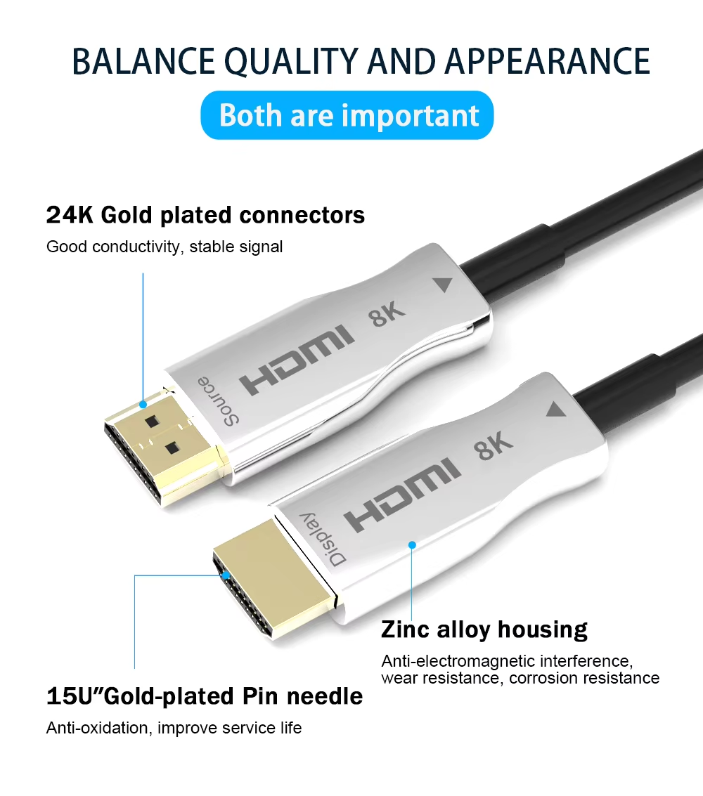 كابل ألياف بصرية HDMI بدقة 8K  - مراجعة Hdmi Fiber Optic Cable 50M 100M وسعره
