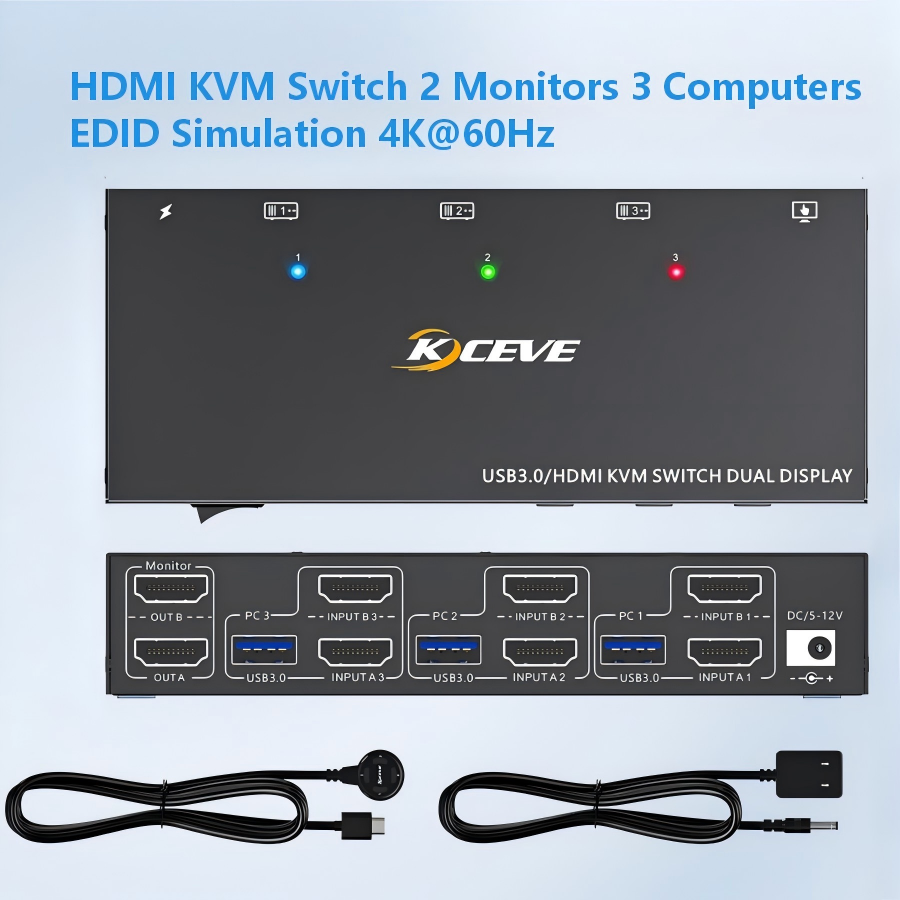 KCEVE KVM Switch 2 شاشات 3 أجه - مراجعة Hdmi Kvm Switch 4 Port Dual Monitor وسعره