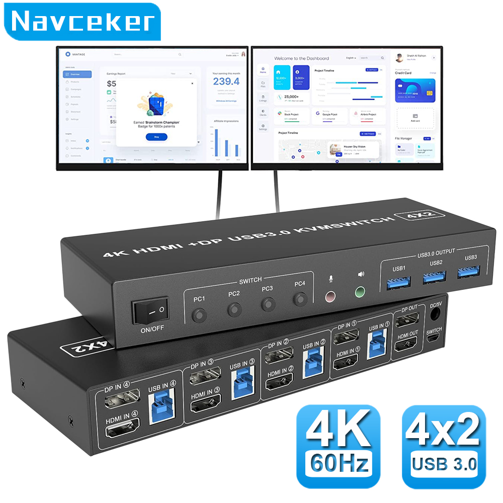 4 منافذ hdmi kvm usb 3.0 مفتاح - مراجعة Hdmi Kvm Switch 4 Port Dual Monitor وسعره