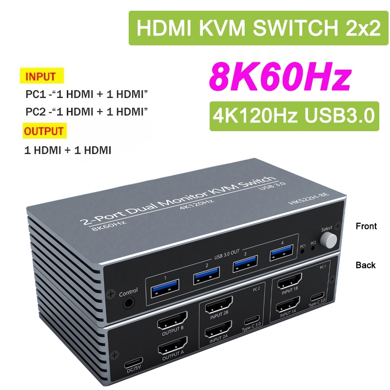 محول KVM بدقة 8K وتردد 60 هرتز - مراجعة Hdmi Kvm Switch 4 Port Dual Monitor وسعره