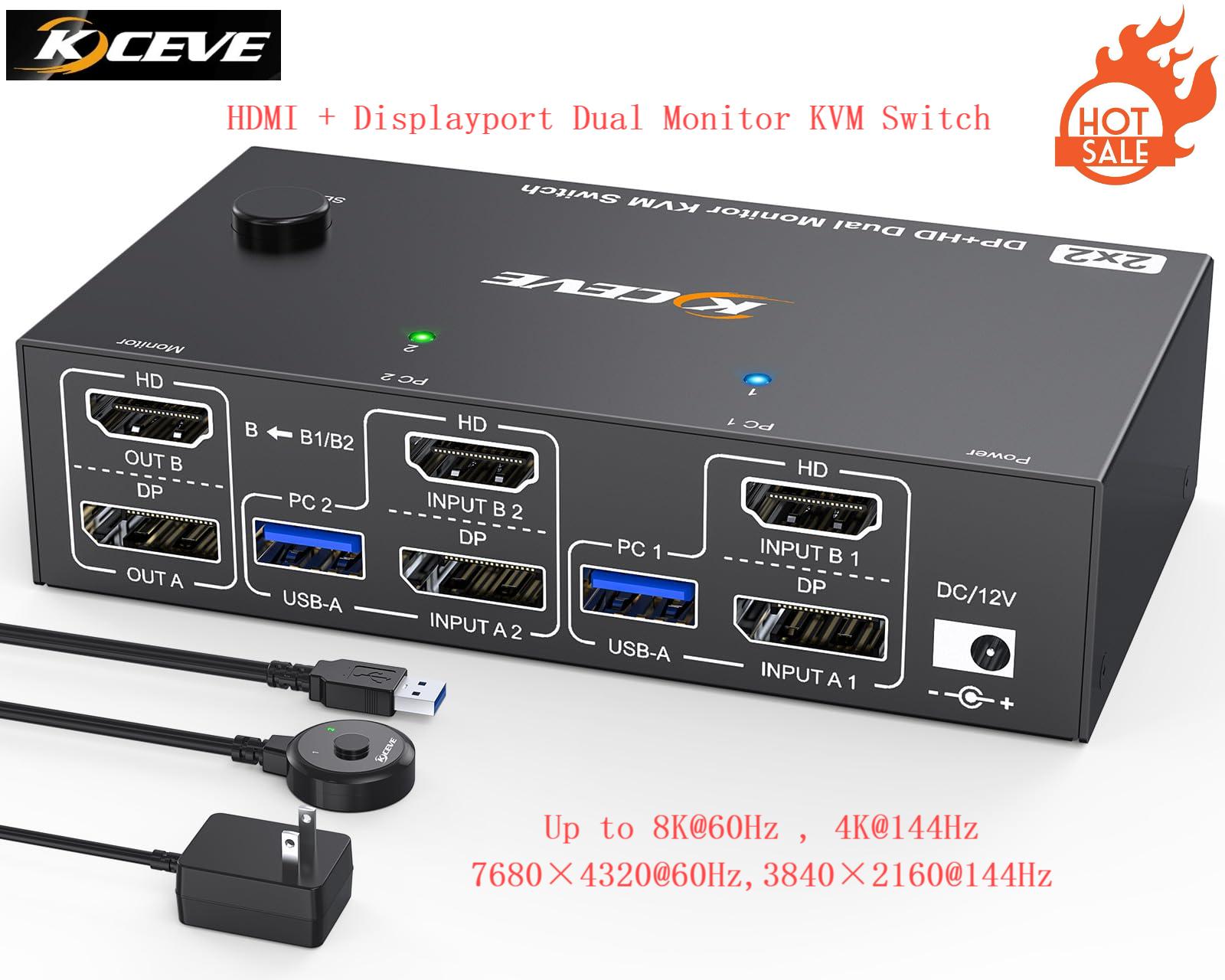 محول KVM مخصص بدقة 4K وتردد 14 - مراجعة Hdmi Kvm Switch 4 Port Dual Monitor وسعره