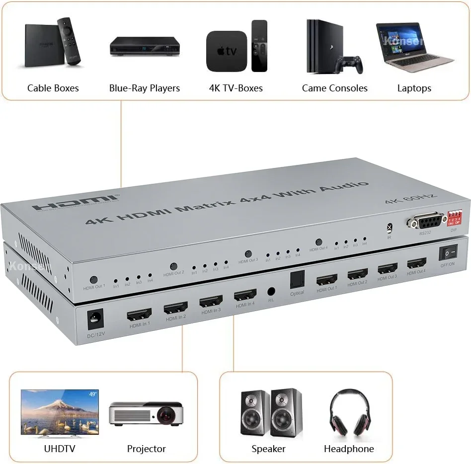 4K 60 هرتز 4x4 HDMI مصفوفة 4 ف - مراجعة Hdmi Matrix Switch 4X4 4K 60Hz وسعره