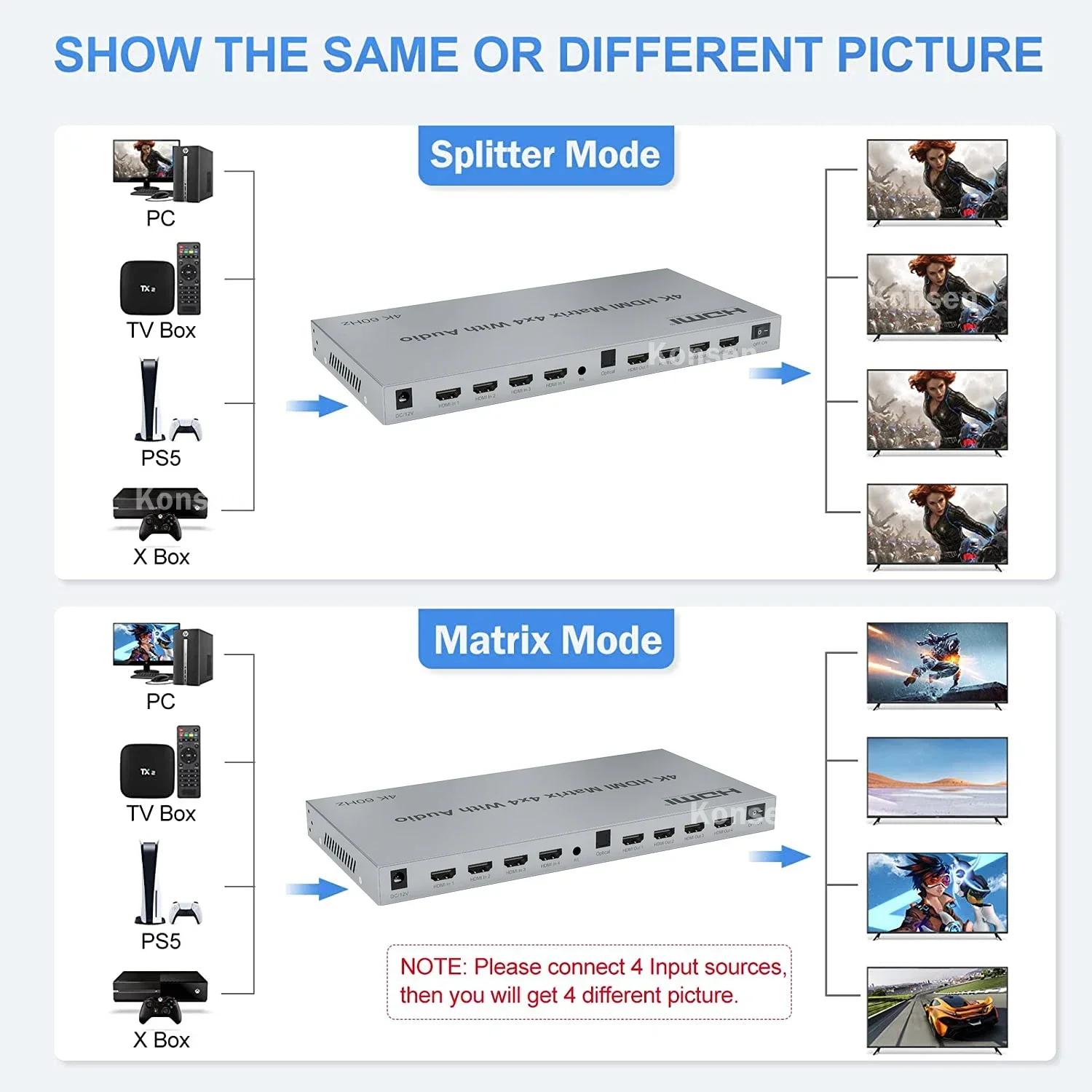 4K 60 هرتز 4x4 HDMI مصفوفة 4 ف - مراجعة Hdmi Matrix Switch 4X4 4K 60Hz وسعره