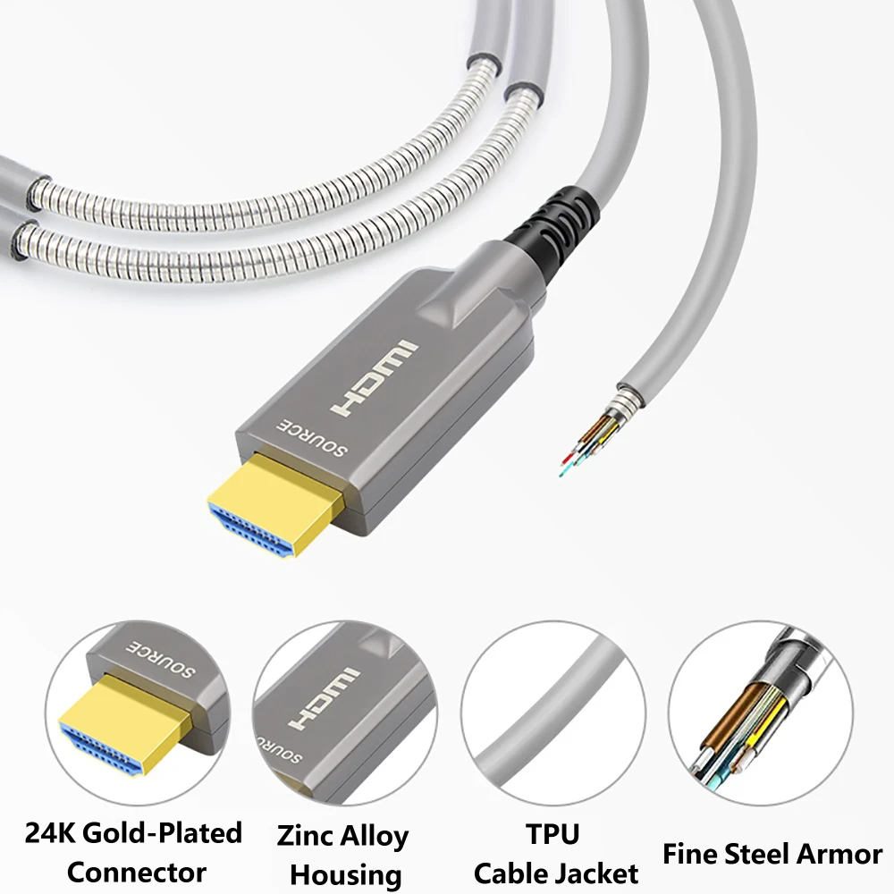 كابل HDMI 2.1 مدرع طويل بطول 5 - مراجعة Hdmi Fiber Optic Cable 50M 100M وسعره