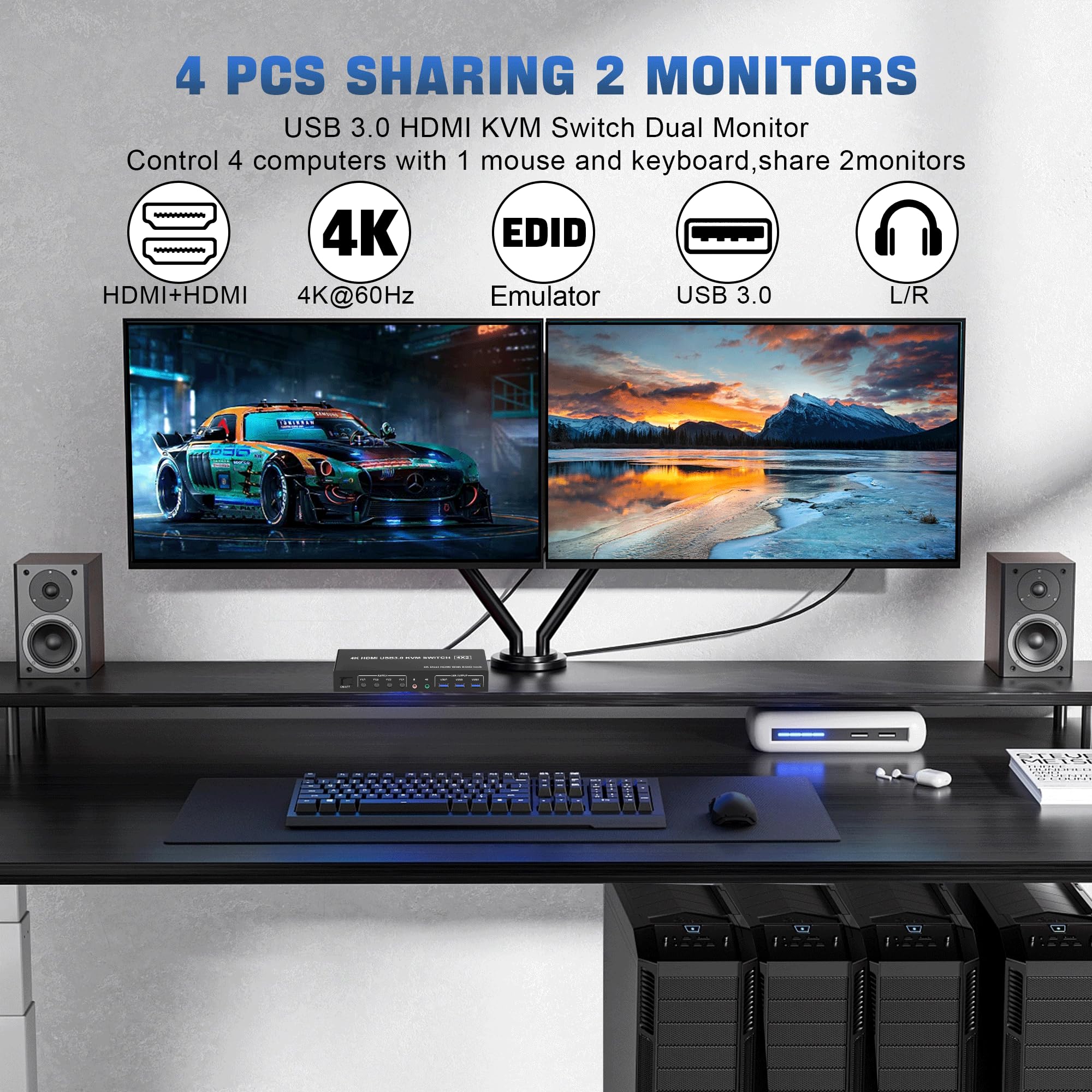 4K USB 3.0 KVM Switch HDMI شاش - مراجعة Hdmi Kvm Switch 4 Port Dual Monitor وسعره