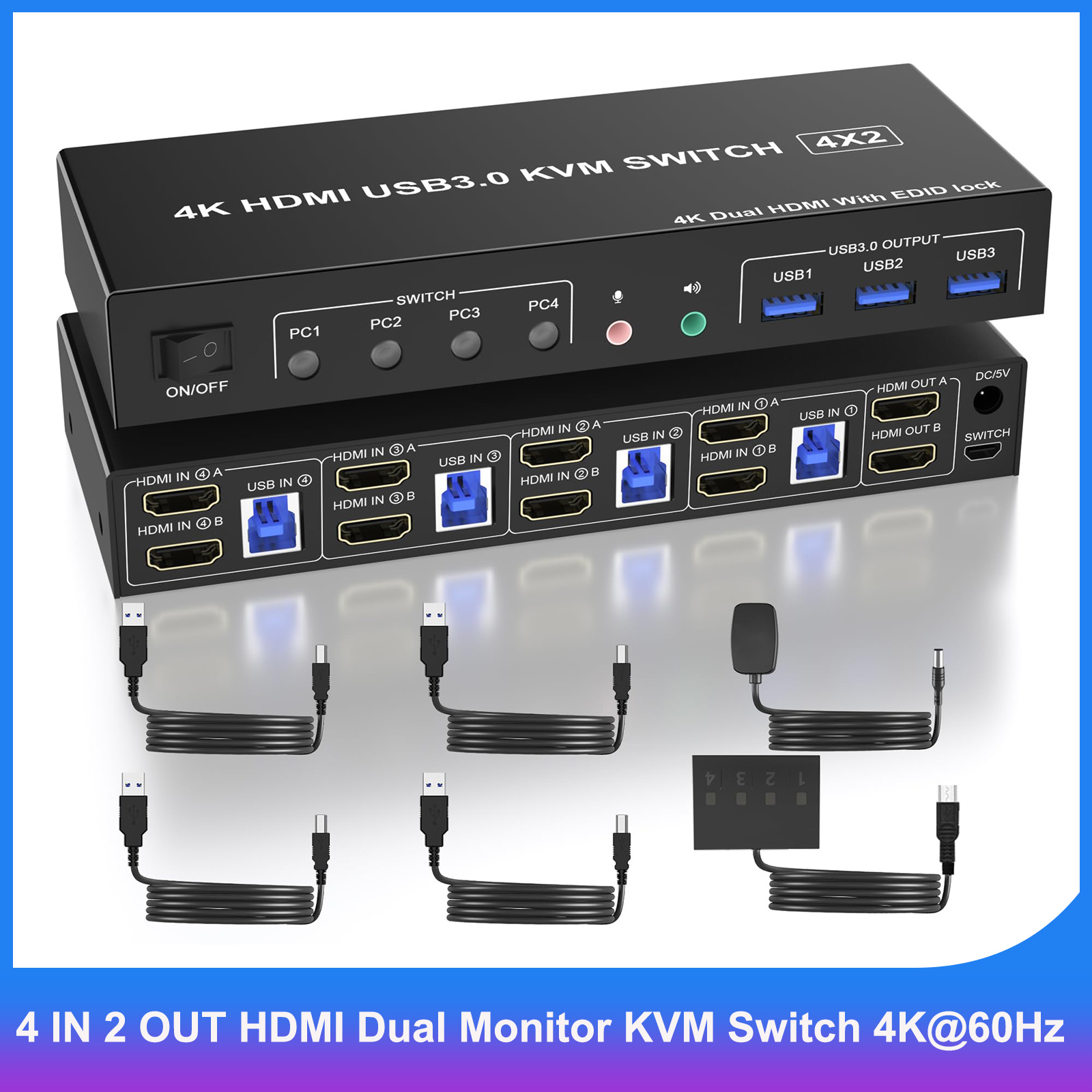 محول KVM ثنائي الشاشة من نوع H - مراجعة Hdmi Kvm Switch 4 Port Dual Monitor وسعره